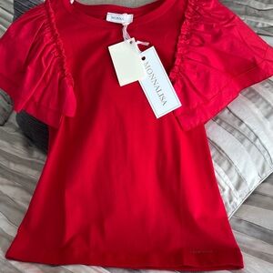 MonnaLisa Vibrant Red Ruffle-Sleeve Tee